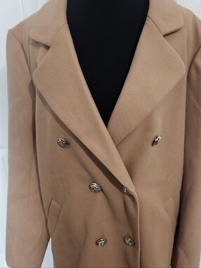 Emery Rose Size Medium Tan Pea Coat With Gold Colored Buttons